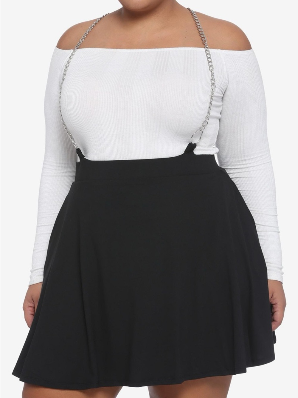 Plus Size O Ring Chain Suspender Black Skater Skirt with pockets Hot Topic